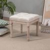 Vintage Ottoman 15.75" Tufted Foot Stool Upholstered Seat Rustic Wood Legs Beige Bedroom Living Room