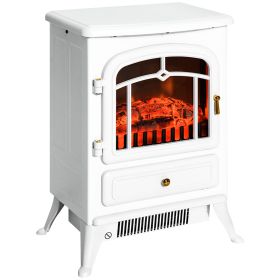 Electric Fireplace Heater White with Realistic LED Log Flames Overheating Safety 750/1500W