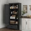 69" Tall Farmhouse Kitchen Pantry Cabinet with 2 Doors, Drawer and Adjustable Shelves for Dining Room, Black