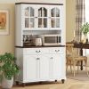 Kitchen Buffet with Hutch, Freestanding Pantry with 6 Doors, 2 Drawers and 3-Level Adjustable Shelves, White