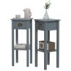 2-Tier Side Table Set of 2, with Drawer and Shelf, End Tables for Living Room, Hallway, Gray