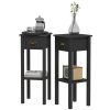 2-Tier Side Tables Set of 2 with Drawer Shelf, 2 Pieces End Tables for Living Room Hallway, Black