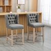 Counter Height Bar Stools Set of 2 27 Inch Nailhead-Trim Tufted Back Wood Legs Gray