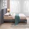 Upholstered Bed with Wings Design - Strong Wood Slat Support - Easy Assembly - Dark Gray Velvet;  Queen;  platform bed