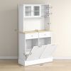 68" Storage Pantry Cupboards, Freestanding Cabinet w/ 2 Tilt Out Cabinets & Build-in Charging Station for Dining Room, White