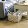 Medium White Woven Rope Decorative Storage Basket with Handles, 14.3 in x 11 in x 9 in