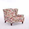 Modern Accent Chair with Retro Wood Legs, Comfy Upholstered Armchair, Floral Design Single Sofa Chair for Living Room Bedroom Office - Floral Red