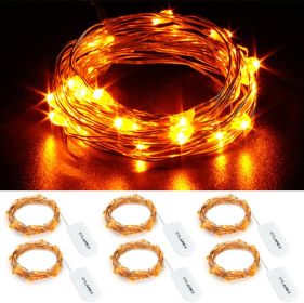 6 Pack Orange Fairy Lights String Battery Operated Fairy Lights Firefly Lights LED Starry String Lights 3.3ft 20 LEDs Silvery Copper Wire for Hallowen