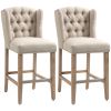 Counter Height Bar Stools Set of 2, 27" Inch Height Barstools with Nailhead-Trim, Tufted Back and Wood Legs, Beige