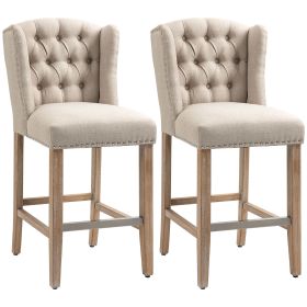 Counter Height Bar Stools Set of 2, 27" Inch Height Barstools with Nailhead-Trim, Tufted Back and Wood Legs, Beige