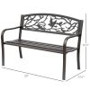 Brown Metal Garden Bench: 50" Patio Seating with Backrest & Armrests