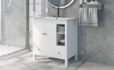 30" Bathroom Vanity with Sink, Bathroom Storage Cabinet with Doors and Drawers, Solid Wood Frame, Ceramic Sink