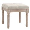 Vintage Ottoman 15.75" Tufted Foot Stool Upholstered Seat Rustic Wood Legs Beige Bedroom Living Room