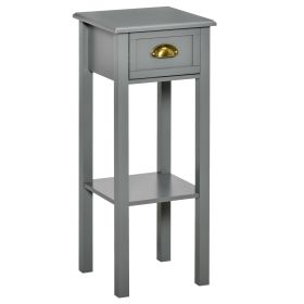 2-Tier Tall Side Table, Night Stand Narrow Accent Table with Drawer & Bottom Shelf for Space Saving, for Living Room or Bedroom, Gray