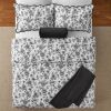 Full/Queen Comforter Set, All-Season, 5-Piece, White Black Floral Scallop