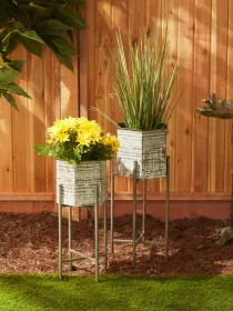 Modern Hexagon Bucket Plant Stand Set of 2 - Stylish and Functional