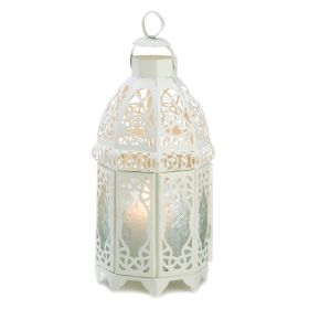 Elegant White Lattice Lantern for Indoor and Outdoor Decor