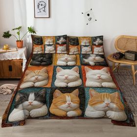 4pcs Cute Cat Cute Pet Series Beds 1 Bed Sheet 1 Bed Sheet And 2 Pillowcases Bedding, Suitable For All Seasons (Option: Twin-Yellow)