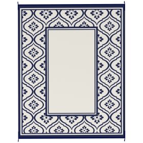 Reversible Outdoor Rug, Waterproof Plastic Straw With Carry Bag, 8 X 10, Blue & White Gourd Border (Color: Blue)