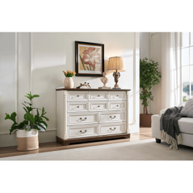 10 Drawer Dresser Chest For Bedroom With Wooden Base And Riser Trim, Wooden Rustic Rustic Chest Of Drawers, Storage Dresser For Bedroom, Living R (Option: Walnut)