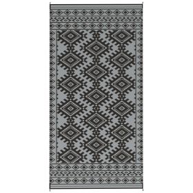 Reversible Outdoor Rug, Waterproof Plastic Straw With Carry Bag, 9 X 18, Black & Gray Rhombus Border (Option: Gray)