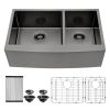 36 Inch Gunmetal Black Farmhouse Sink 16 Gauge Kitchen Sink Apron Front Double Bowl 50/50 Stainless Steel Sink
