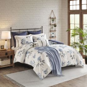 7 Piece Printed Seersucker Comforter Set with Throw Blanket (Color: as Pic)
