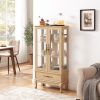 Curio Cabinet Lighted Glass Cabinet Glass Wine Cabinet Curio Display Cabinet with Adjustable Glass Shelves 2 Doors and 1 drawer Cabinet Sideboard With